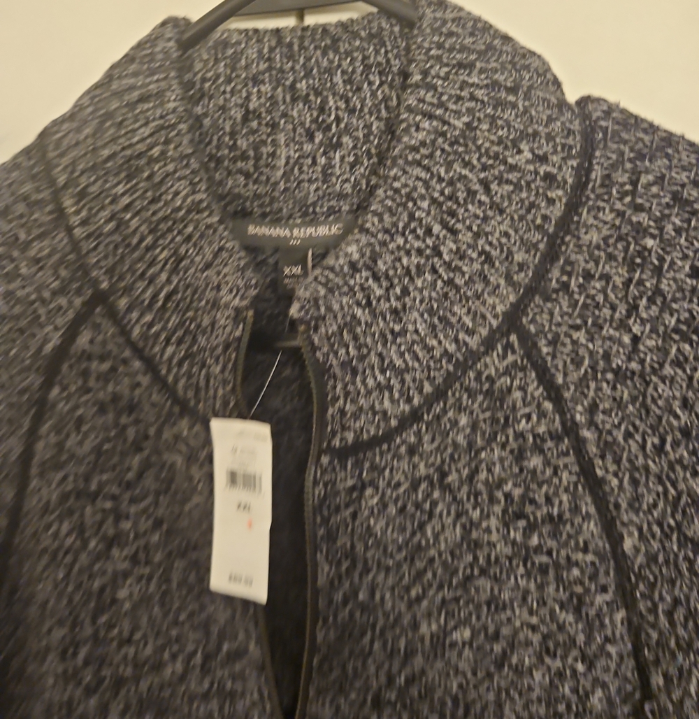 Banana Republic Marled Zip-Front Knit Cardigan in Black & White